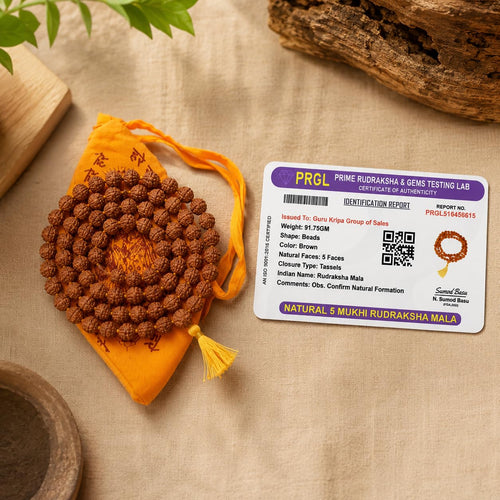 5 Mukhi Rudraksha Mala 108+1 Beads 8MM Lab Certified | Rudraksha Mala with Jaap Bag | Malawala