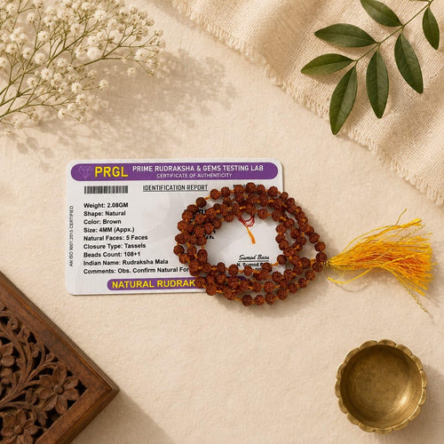 5 Mukhi Rudraksha Mala 108+1 Beads – Lab Certified 