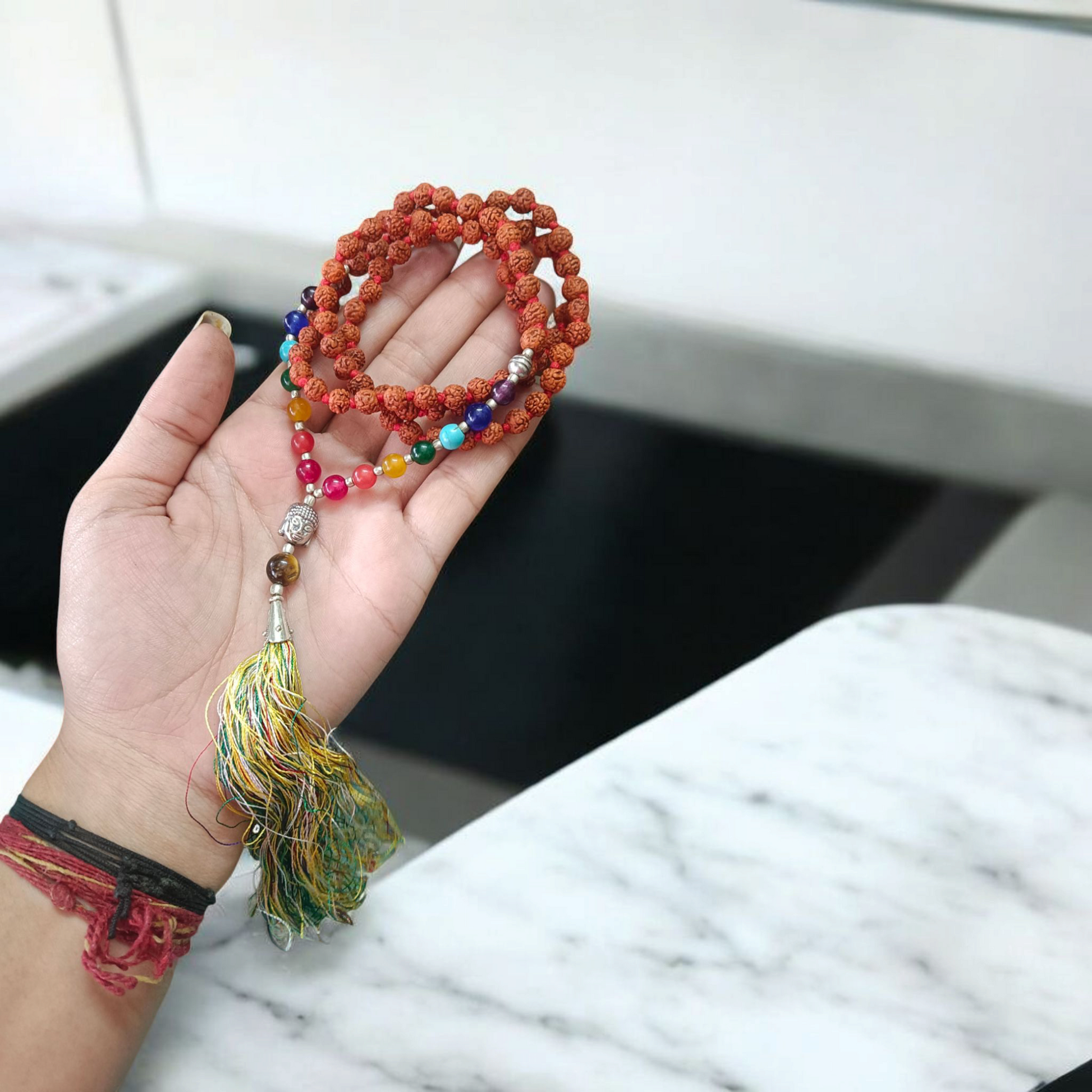 5 Mukhi Rudraksha Mala with 7 Chakra Beads | Lab Certified Astrologer Mala | Malawala