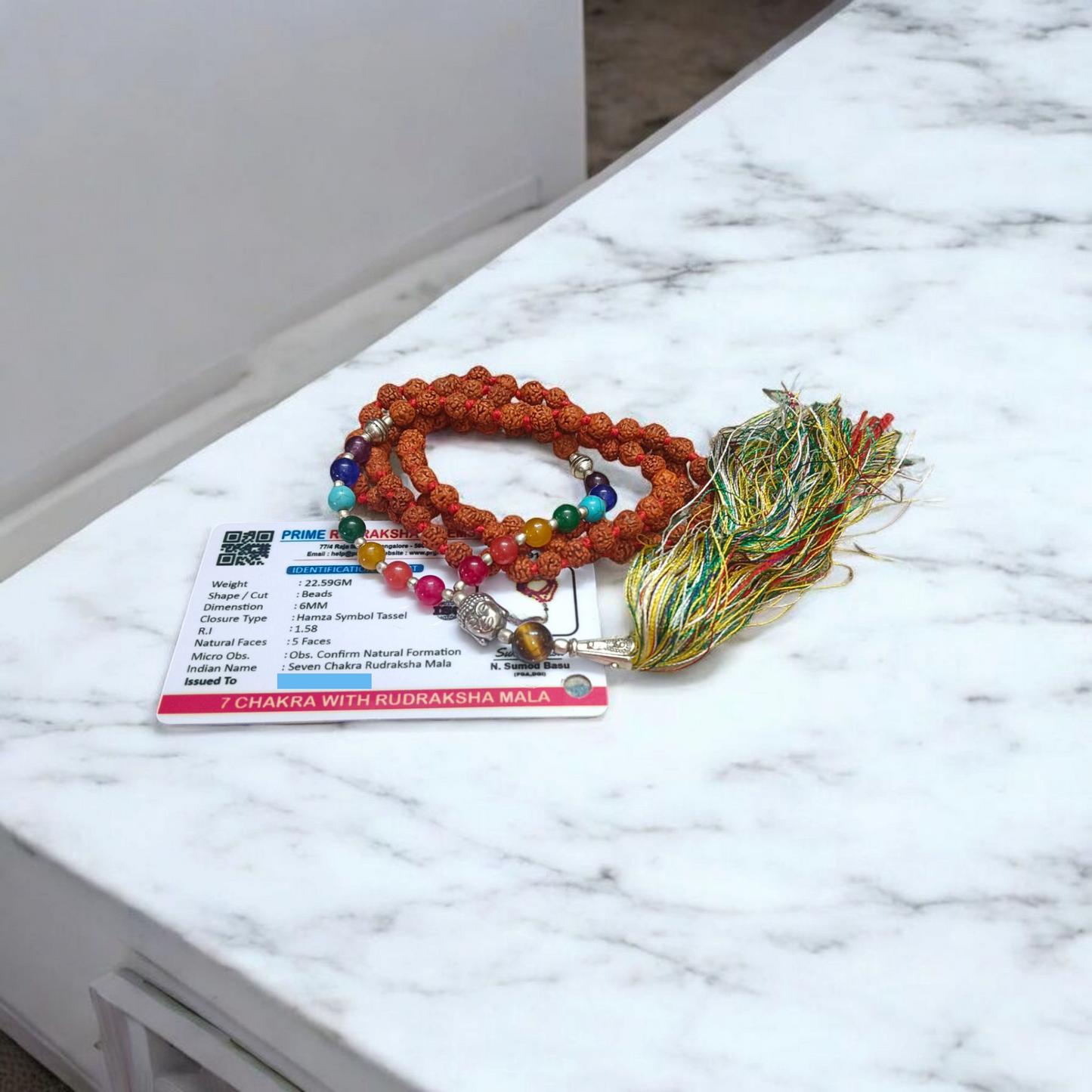 5 Mukhi Rudraksha Mala with 7 Chakra Beads | Lab Certified Astrologer Mala | Malawala