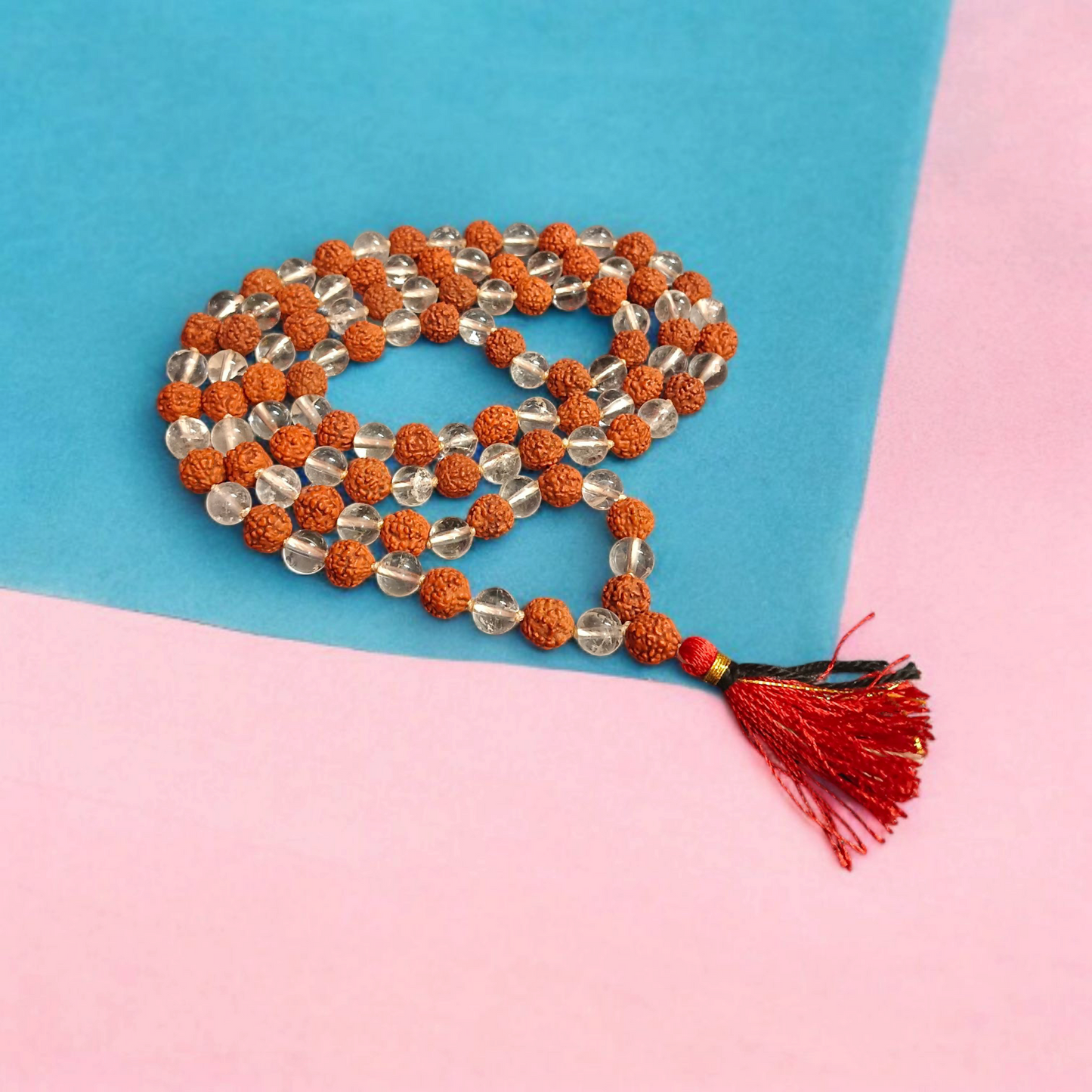 5 Mukhi Rudraksha Sphatik Mala 8MM 108+1 Beads Lab Certified | Malawala