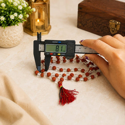 5 Mukhi Rudraksha Sphatik Mala 8MM 108+1 Beads Lab Certified | Malawala