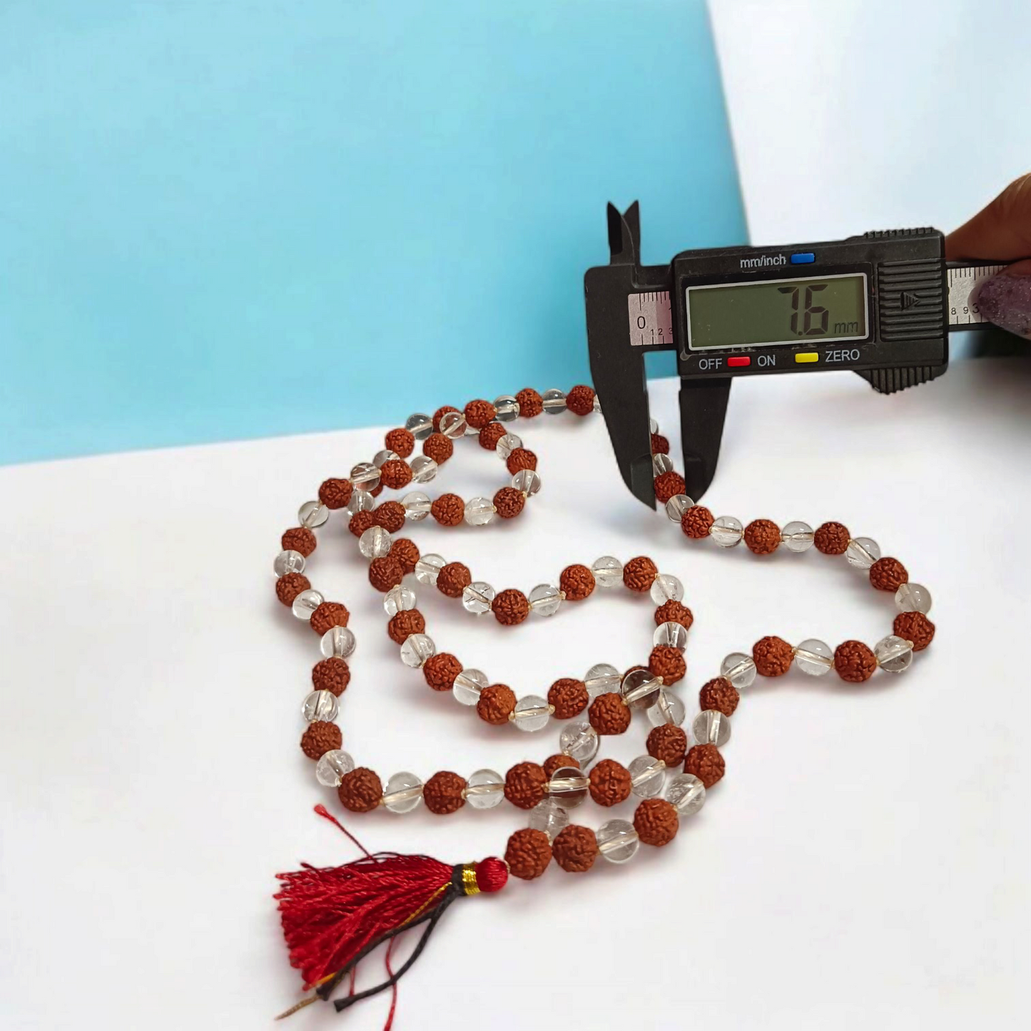 5 Mukhi Rudraksha Sphatik Mala 8MM 108+1 Beads Lab Certified | Malawala