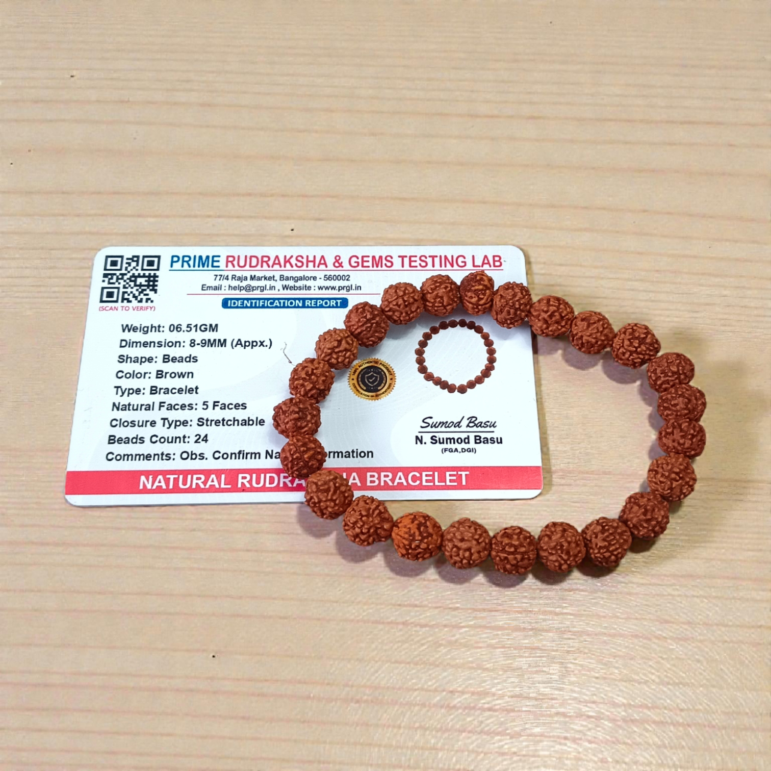 5 Mukhi Rudraksha stretchable bracelet with 8mm natural beads strung on elastic thread – ideal for meditation and spiritual practices
