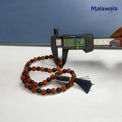 5 Mukhi Rudraksha with Black Hakik Mala 8MM 108+1 Beads Lab Certified | Malawala
