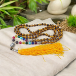 7 Chakra Mala with Tiger Eye, Agate Stones & Buddha Charm – 6MM Beads – Ideal for Meditation, Yoga & Chakra Balancing