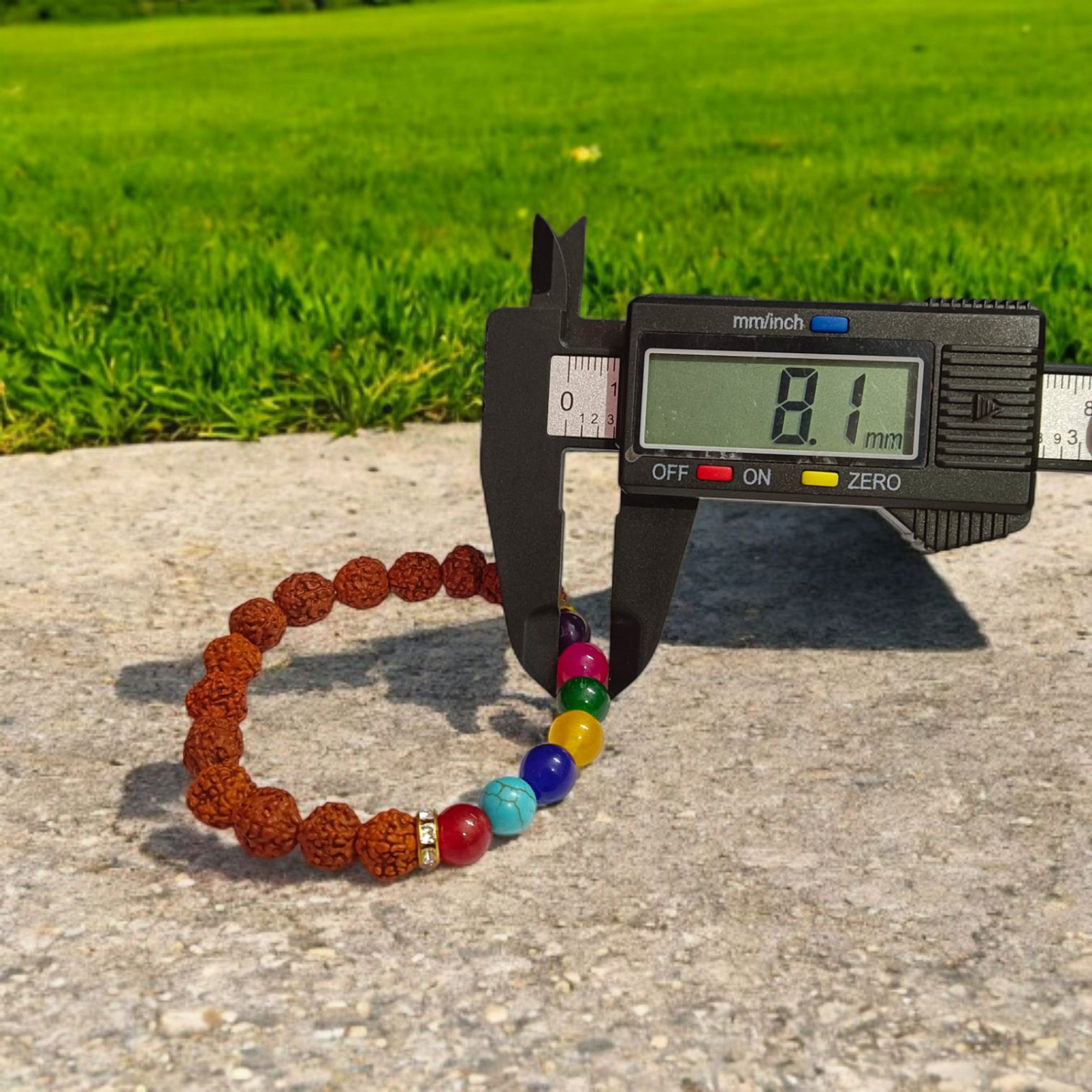 7 Chakra & Rudraksha Bracelet 8mm – Lab Certified by Malawala for Mindfulness & Protection