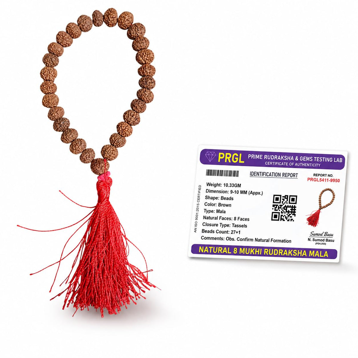 8 Mukhi Rudraksha Mala 27+1 Beads Lab Certified | Malawala