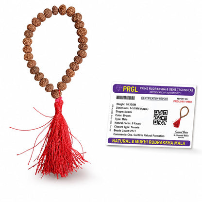 8 Mukhi Rudraksha Mala 27+1 Beads Lab Certified | Malawala