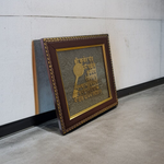 A 7x7 inch wooden frame displaying the Shri Kuber Yantra mounted on raw Pyrite crystal, ideal for Vastu, wealth attraction, and spiritual decor