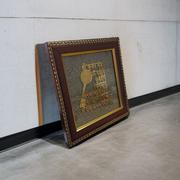 A 7x7 inch wooden frame displaying the Shri Kuber Yantra mounted on raw Pyrite crystal, ideal for Vastu, wealth attraction, and spiritual decor