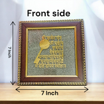 A 7x7 inch wooden frame displaying the Shri Kuber Yantra mounted on raw Pyrite crystal, ideal for Vastu, wealth attraction, and spiritual decor