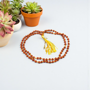 A Lab Certified 5 Mukhi Rudraksha Mala featuring 108+1 small 4mm natural Rudraksha beads, hand-knotted for japa and meditation