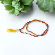 A Lab Certified 5 Mukhi Rudraksha Mala featuring 108+1 small 4mm natural Rudraksha beads, hand-knotted for japa and meditation