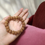 A Natural 8 Mukhi Rudraksha Bracelet made with 11mm round beads, hand-strung on elastic for comfort, symbolizing Lord Ganesha’s energy and protection