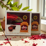 A box of MALAWALA Premium Cup Sambrani containing 12 natural dhoop cups arranged neatly, with one cup lit and emitting aromatic smoke