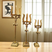 A handcrafted brass Trishul with Damru symbolizing Lord Shiva, ideal for home décor, temple altar, or spiritual gifting