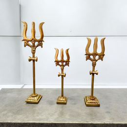A handcrafted brass Trishul with Damru symbolizing Lord Shiva, ideal for home décor, temple altar, or spiritual gifting