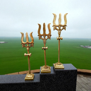 A handcrafted brass Trishul with Damru symbolizing Lord Shiva, ideal for home décor, temple altar, or spiritual gifting