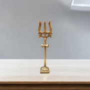 A handcrafted brass Trishul with Damru symbolizing Lord Shiva, ideal for home décor, temple altar, or spiritual gifting