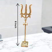 A handcrafted brass Trishul with Damru symbolizing Lord Shiva, ideal for home décor, temple altar, or spiritual gifting
