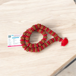 A spiritual combo featuring a red velvet Kantha Mala made with 5 Mukhi Rudraksha beads and a silver-capped 3 Mukhi Rudraksha pendant, both lab certified