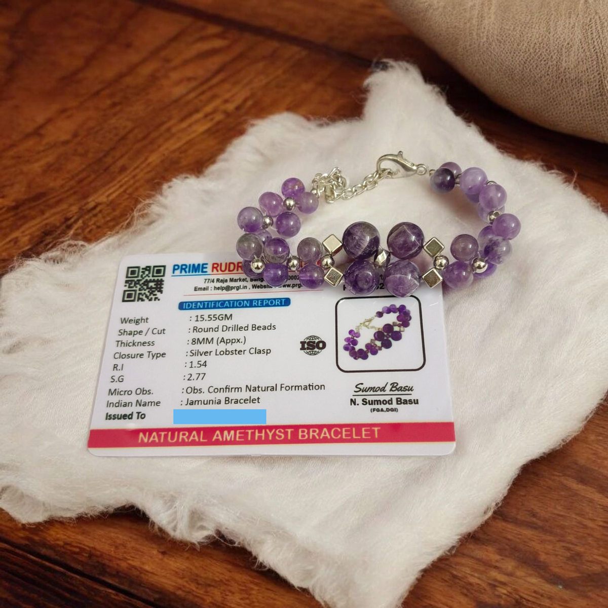 Amethyst Bracelet 8MM Lab Certified Malawala Front View