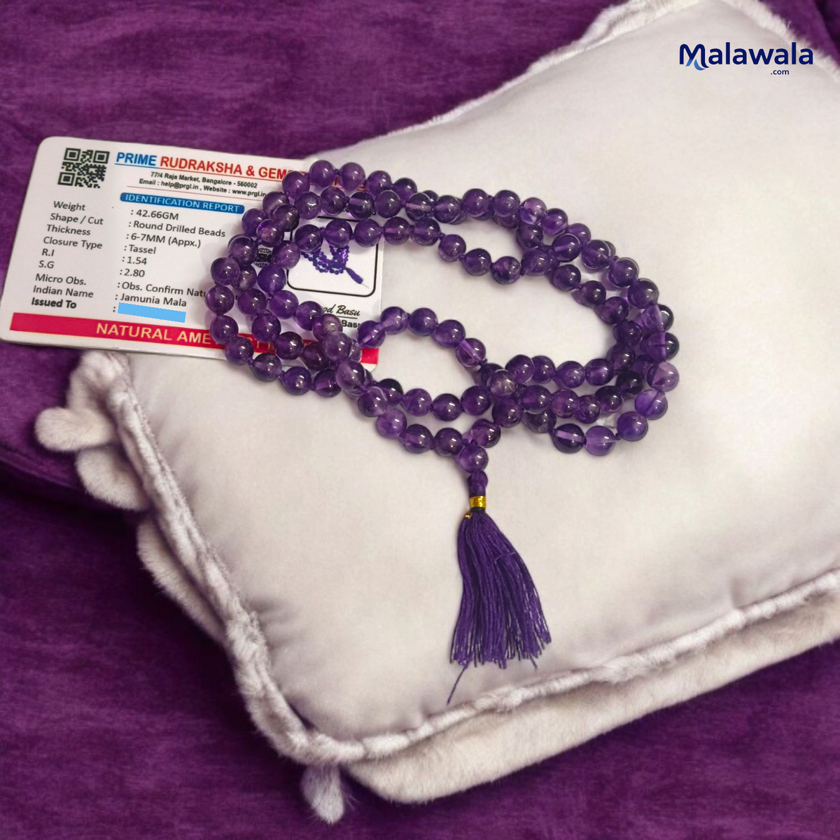 Amethyst Mala 108+1 Beads 6-7MM Lab Certified | Malawala