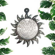 Ashtbhairav Yantra with gold finish and black thread for hanging, displayed against a white background