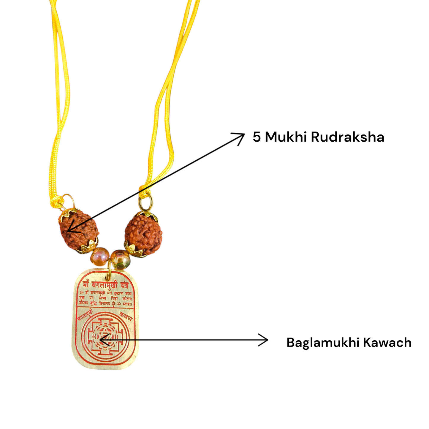 Baglamukhi Kawach Pendant in Yellow Thread - Divine Baglamukhi Pendant for Protection & Victory over Enemies - Malawala