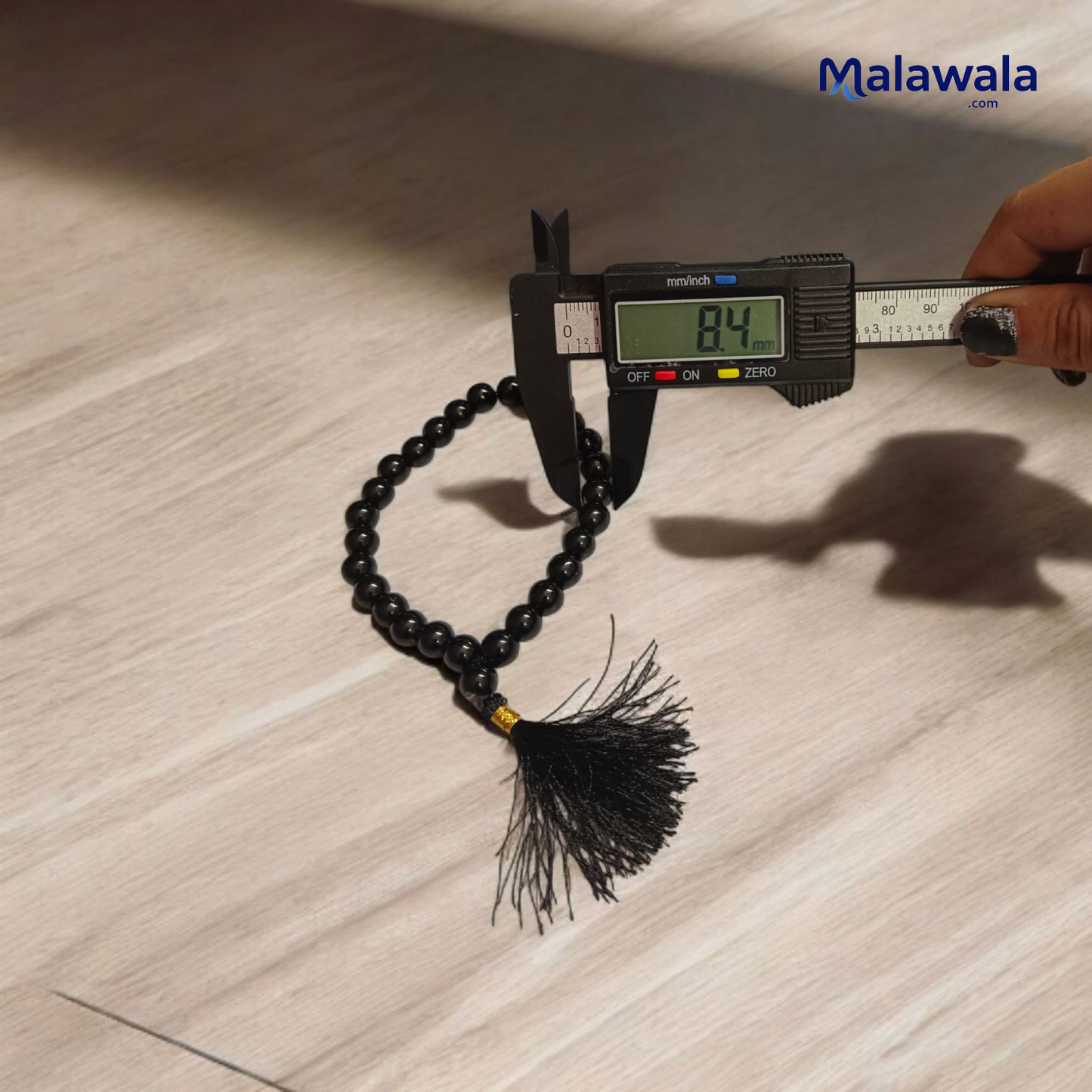 Black Agate Jaap Mala 27+1 Beads 8mm – Lab Certified | Malawala