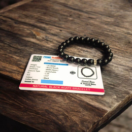 Black Hakik Bracelet - Natural Black Agate for Protection & Grounding with Lab Certificate - Malawala