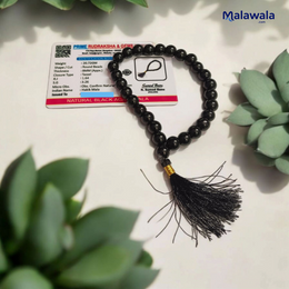 Black Hakik Mala 8MM - Natural Black Agate for Protection & Grounding with Lab Certificate - Malawala