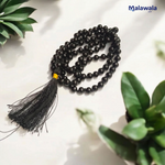 Black Hakik Mala 8MM - Natural Black Agate for Protection & Grounding with Lab Certificate - Malawala
