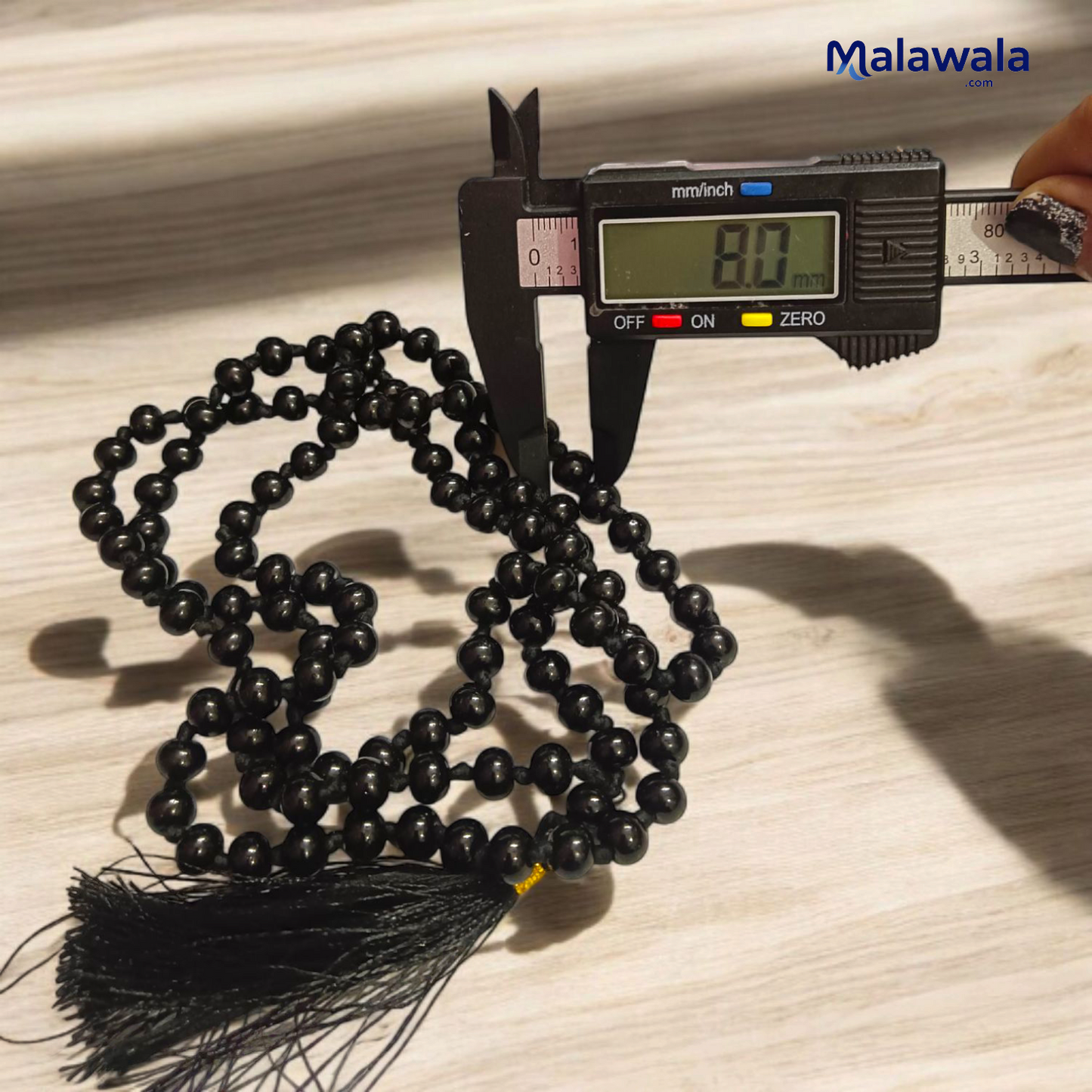 Black Hakik Mala 8MM - Natural Black Agate for Protection & Grounding with Lab Certificate - Malawala