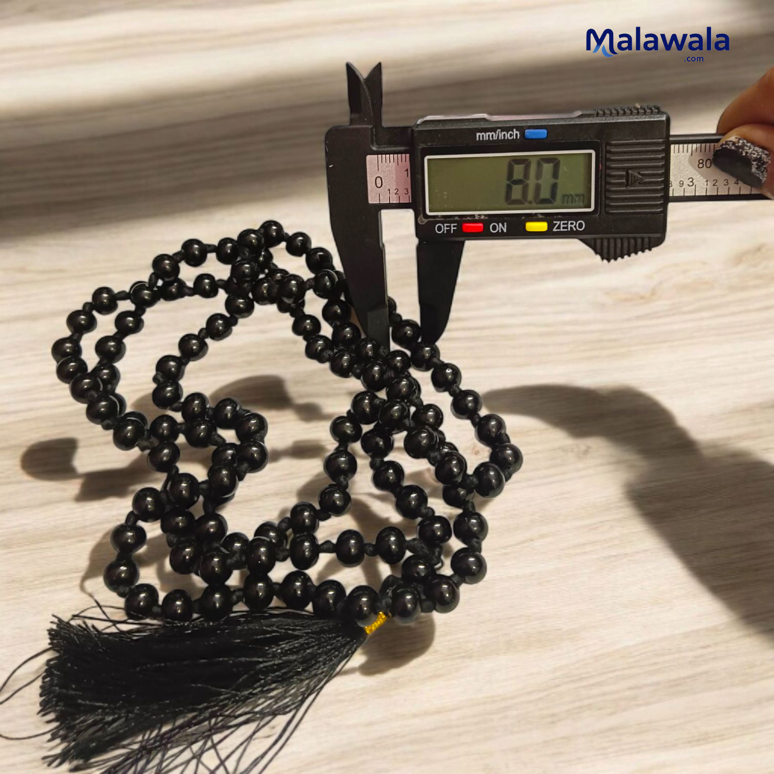 Black Hakik Mala 8MM - Natural Black Agate for Protection & Grounding with Lab Certificate - Malawala
