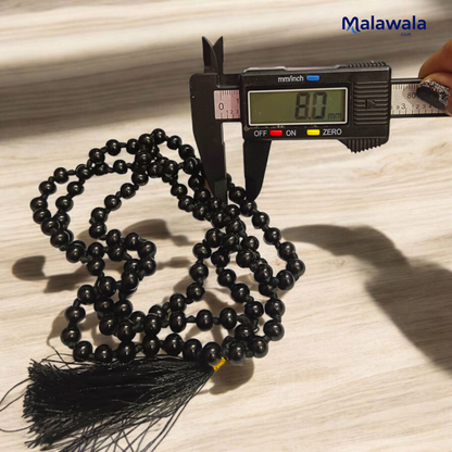 Black Hakik Mala 8MM - Natural Black Agate for Protection & Grounding with Lab Certificate - Malawala