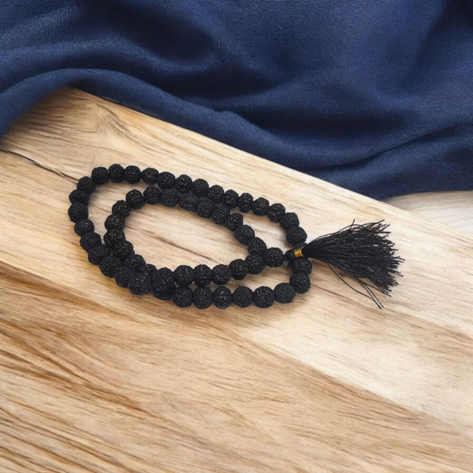 Black Rudraksha Mala 8MM - Natural 5 Mukhi Rudraksha for Spiritual Growth & Protection with Lab Certificate - Malawala
