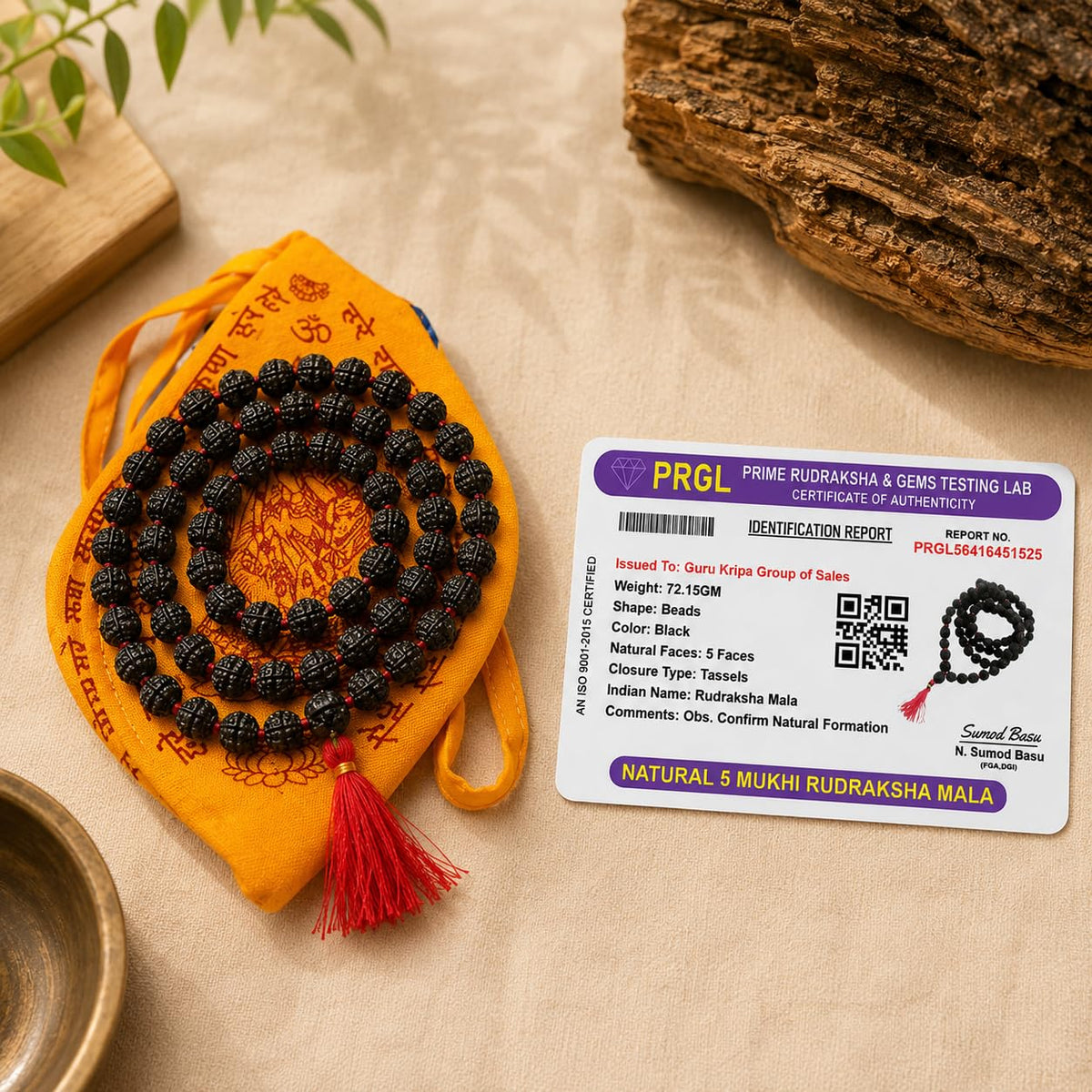 Black Rudraksha Mala 8MM 108+1 Beads Lab Certified | Rudraksha Mala with Jaap Bag | Malawala