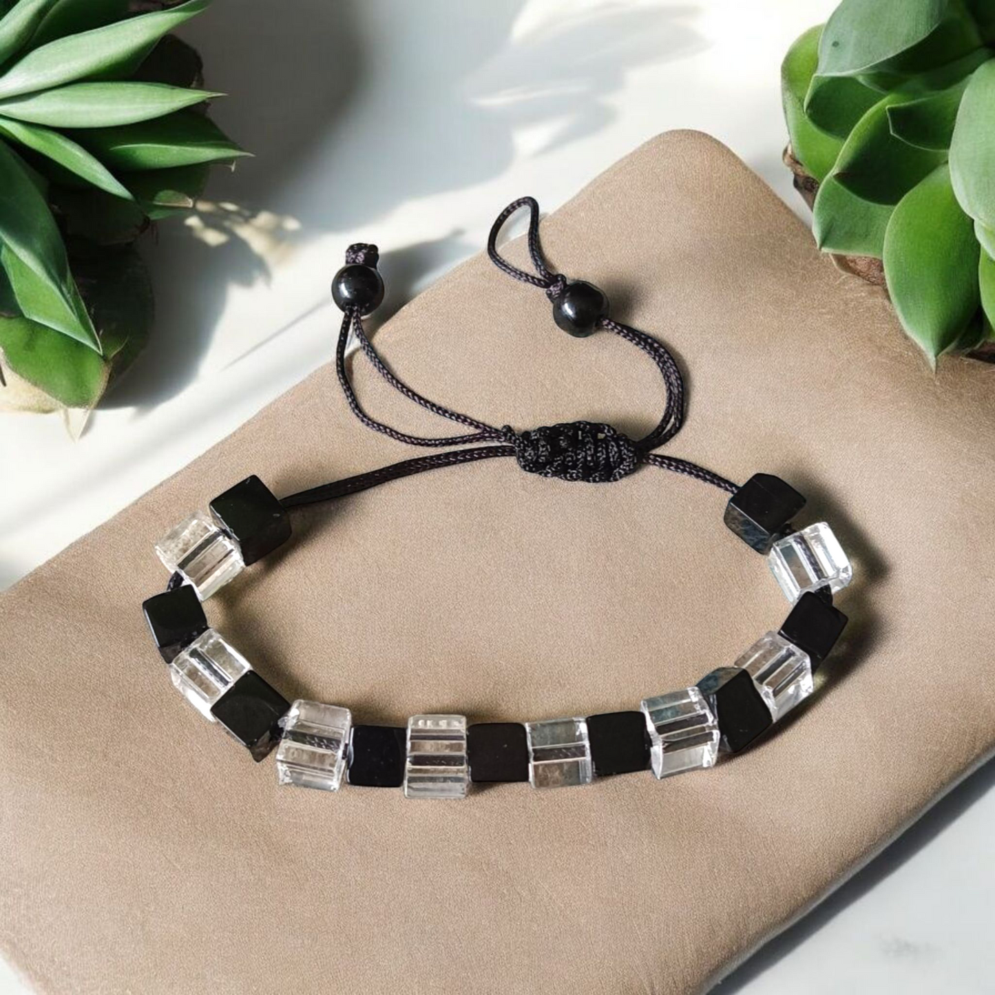 Black & White Crystal Bracelet – 8mm Beads for Attraction, Balance & Energy Healing by MalaWala