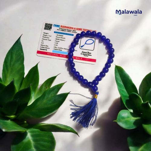 Blue Agate Jaap Mala 27+1 Beads 8MM Lab Certified | Malawala