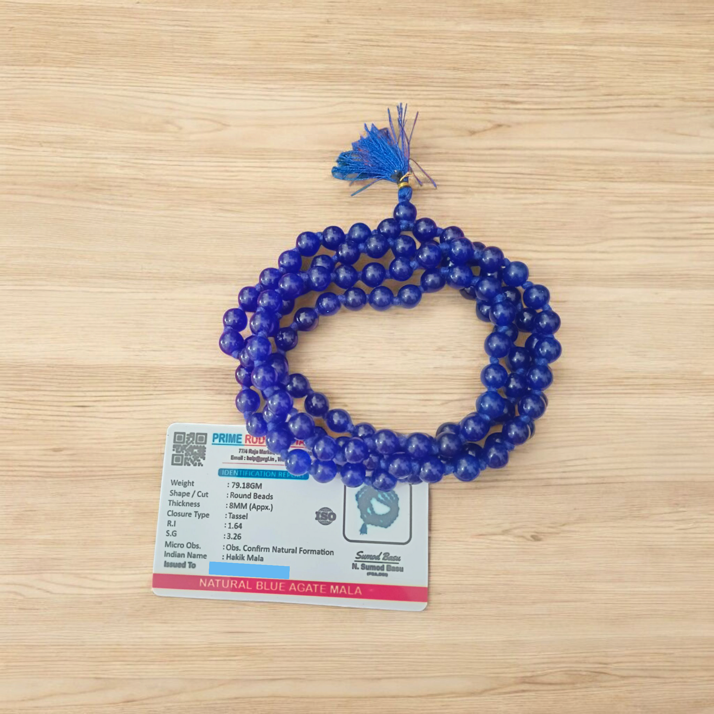 Blue Agate Mala 8MM 108+1 Beads Lab Certified | Malawala