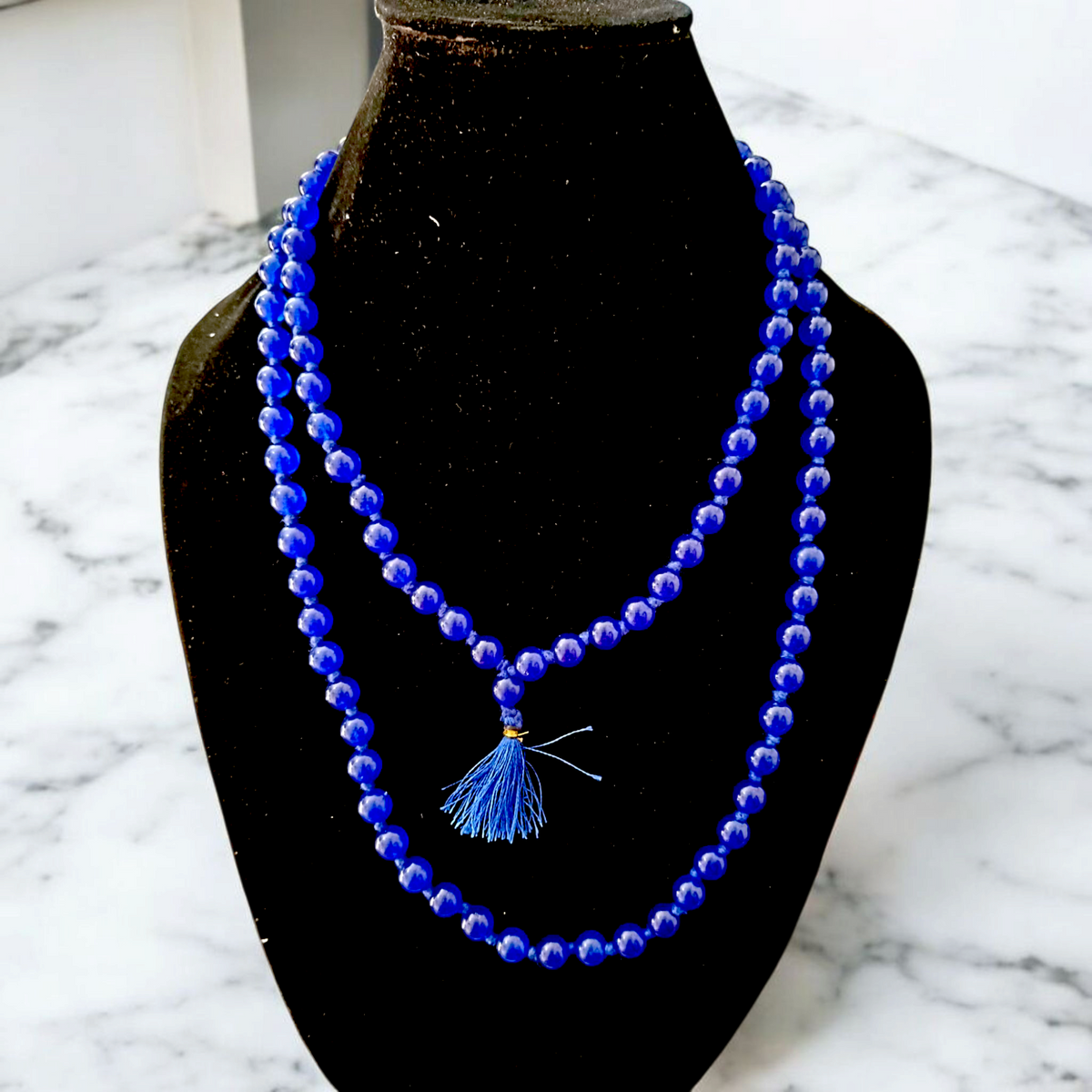 Blue Agate Mala 8MM 108+1 Beads Lab Certified | Malawala