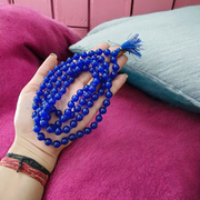 Blue Hakik Mala 8MM - Natural Blue Agate for Calmness & Communication with Lab Certificate - Malawala