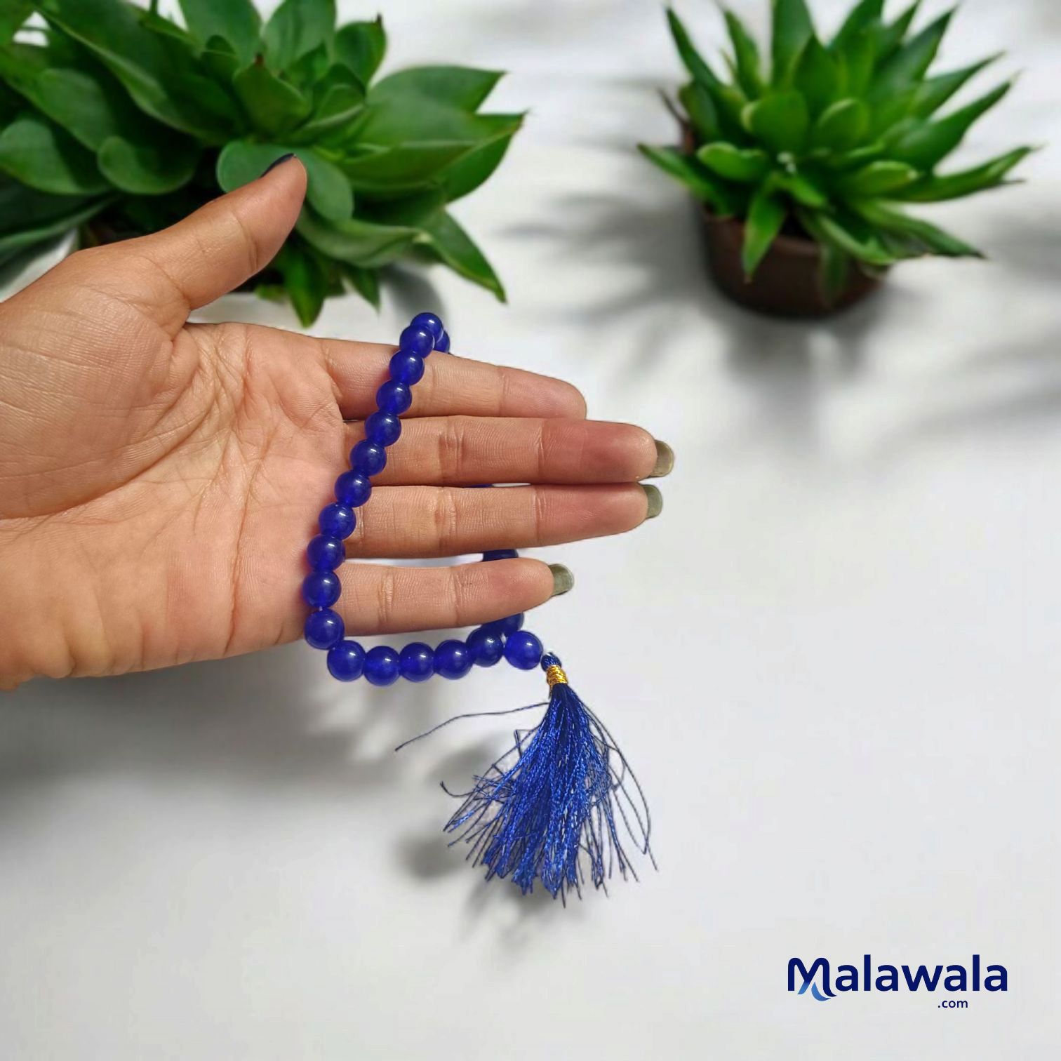 Blue Hakik Mala 8MM - Natural Blue Agate for Calmness & Communication with Lab Certificate - Malawala