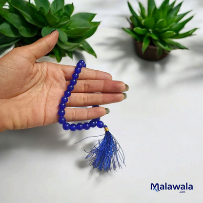 Blue Hakik Mala 8MM - Natural Blue Agate for Calmness & Communication with Lab Certificate - Malawala
