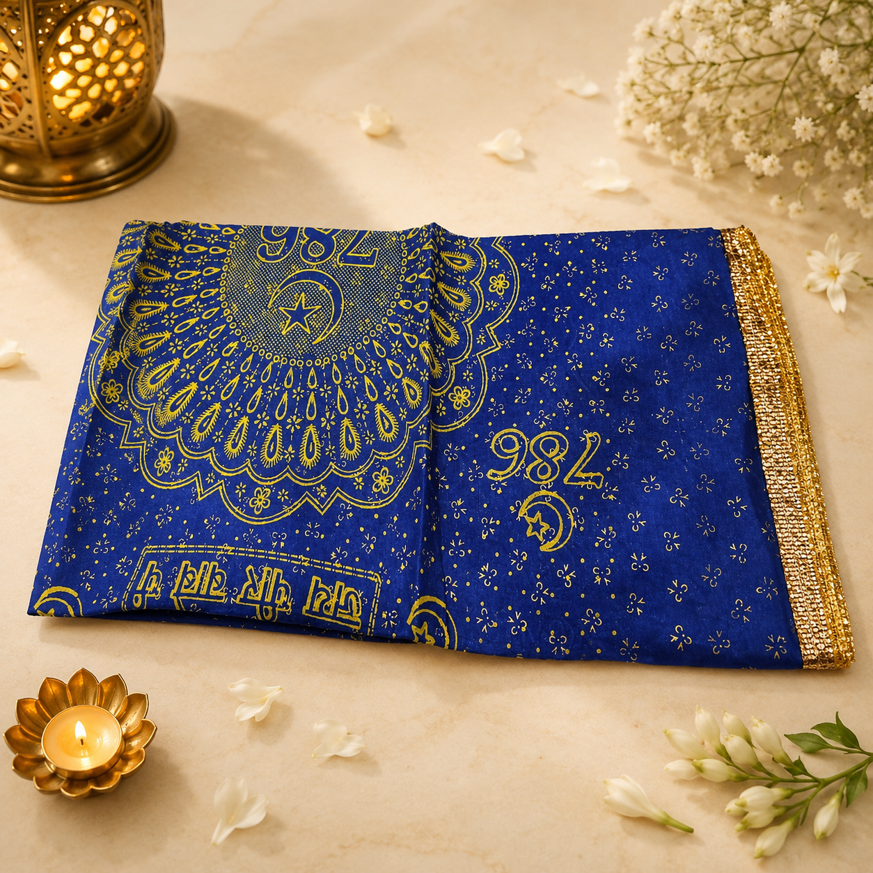 Blue Peer Baba Dargah Chadar with 786 Print and Jai Peer Baba Ki Design for Mazar Offering