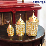 Brass Crystal Akhand Jyot | Crystal Pillar Jyot | Deepak Oil Lamp for Pooja Temple Tealight Holder & Lalten | Malawala