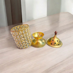 Brass Crystal Akhand Jyot | Crystal Pillar Jyot | Deepak Oil Lamp for Pooja Temple Tealight Holder & Lalten | Malawala