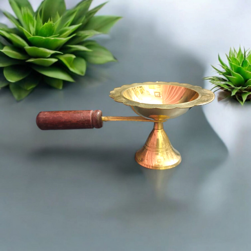 Brass Dhoop Dani With Wooden Handle Malawala